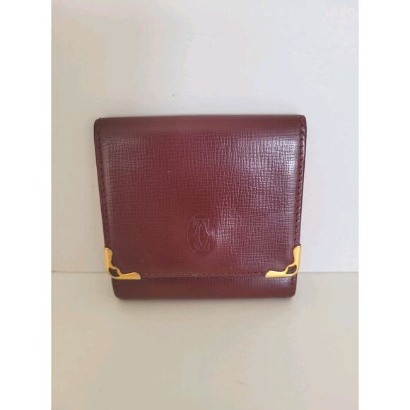 Cartier Vintage Mini Coin Case Wallet Bordeaux Leather Small Red Burgundy Pouch - Picture 1 of 10